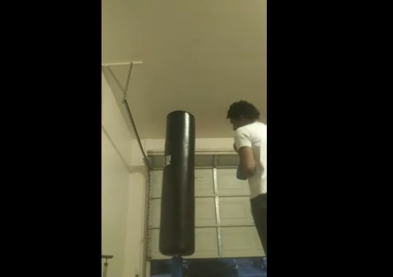 picture of my boxing workout demo in home gym with Xport Pro bag